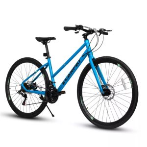 VisioGear Road Bikes, Hybrid Bike for Adult, 21-Speed Road Bicycles Carbon Steel Frame, Dual-Disc Brakes, Black and Blue, 68.1*27*39.7