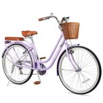 26 Inch Cruiser Bike for Women, 7-Speed Comfort Beach Bicycle with Basket & Rack, Lightweight City Bike for Commuting, Leisure, and Relaxed Rides